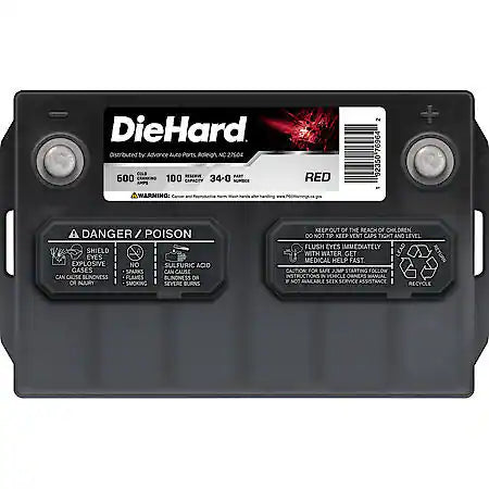Battery: 34 Group Size, 600 CCA, 750 CA, 100 Minute Reserve Capacity, Reliable Starting Power